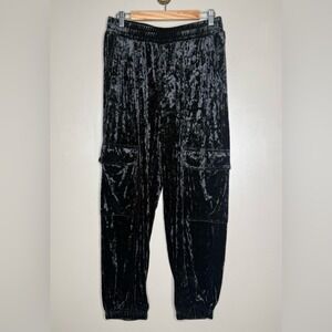 Jessica Simpson Black Crushed Velvet Cargo Joggers Women's M Y2K Streetwear